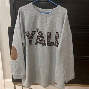 Gray Sweatshirt with Leopard‎ monogrammed Y'ALL'